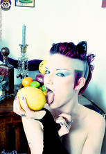 Playful horny goth punk girl with mohawk nude