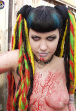 Sweet tattooed trick or treat goth girl