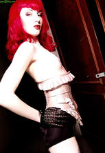 Redhead bettie page corset lace gloves garters