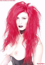 Flamehaired goth bound leather corset armbinders