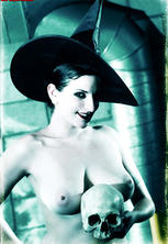 Wicked evil voluminous titty tattooed witch casting spells