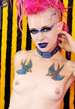 Punk chick plaid skirt high boots fetish bra naked