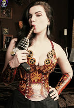 Steampunk babe nicotine with vibrating ray gun