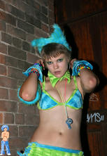 Candy raver cutie shows off in public