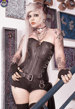Lustful tattooed beautiful ass goth in leather corset