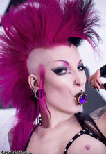 Jewelled buttplug for strap-on wielding tattooed goth girl