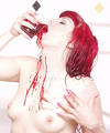 naked horned devil babe drinking chalice of blood