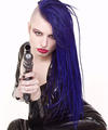 bluehaired punk chick long latex skirt and shotgun